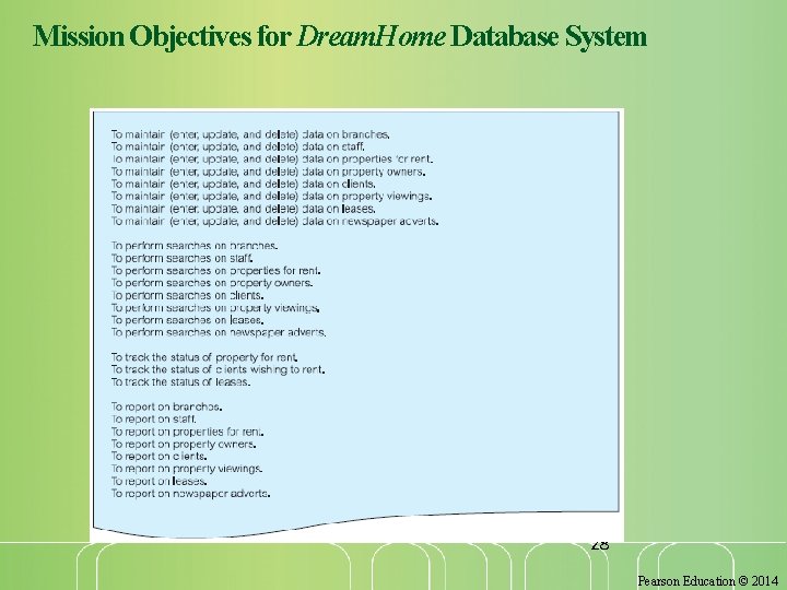 Mission Objectives for Dream. Home Database System 28 Pearson Education © 2014 