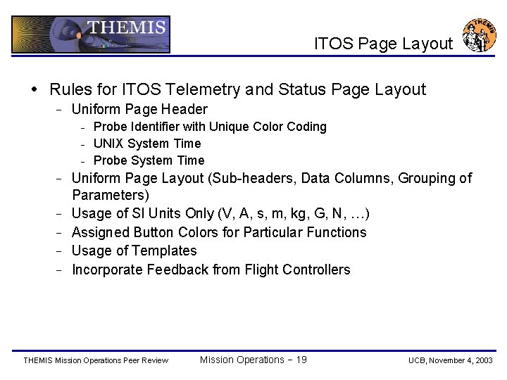 ITOS Page Layout Rules for ITOS Telemetry and Status Page Layout − Uniform Page