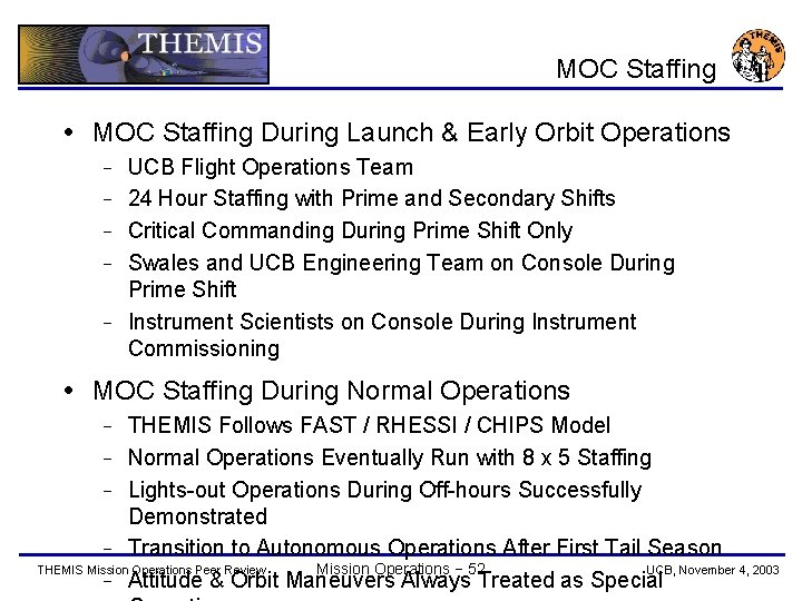 MOC Staffing During Launch & Early Orbit Operations − − − UCB Flight Operations