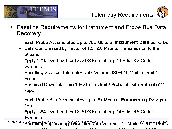 Telemetry Requirements Baseline Requirements for Instrument and Probe Bus Data Recovery − − −