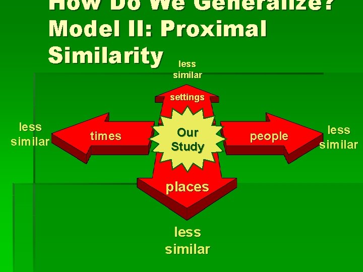 How Do We Generalize? Model II: Proximal Similarity less similar settings less similar times