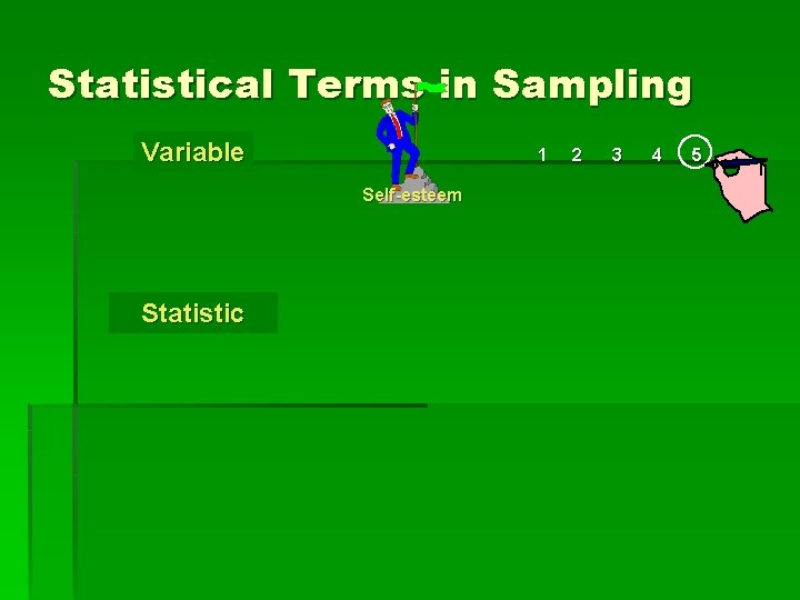 Statistical Terms in Sampling Variable 1 Self-esteem Statistic 2 3 4 5 