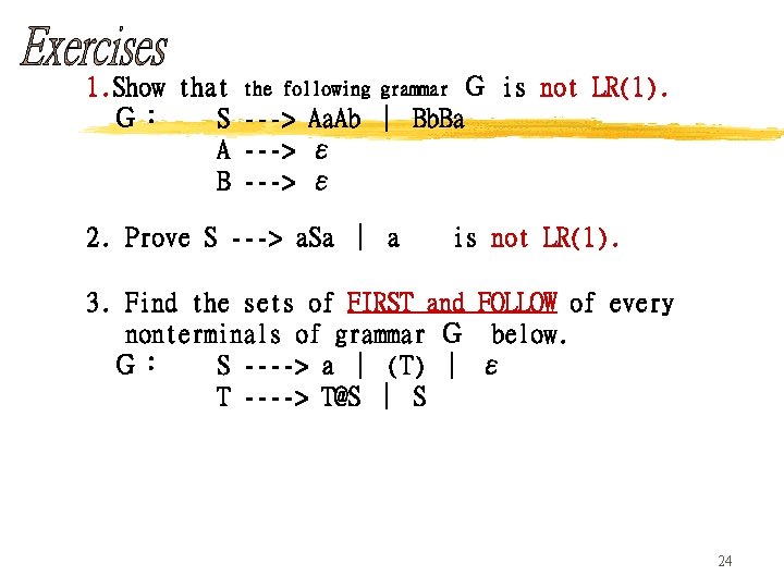 1. Show that the following grammar Ｇ is not LR(1). Ｇ：　　S ---> Aa. Ab