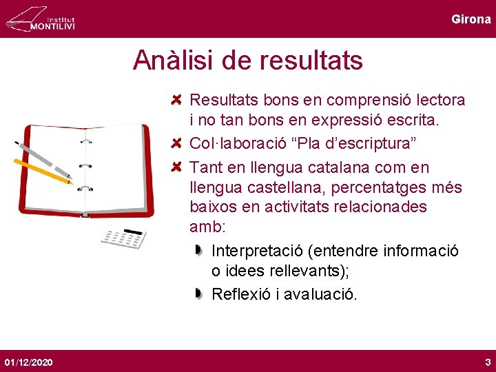 Girona Anàlisi de resultats Resultats bons en comprensió lectora i no tan bons en