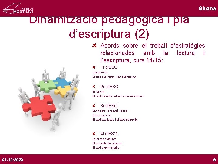 Girona Dinamització pedagògica i pla d’escriptura (2) Acords sobre el treball d’estratègies relacionades amb