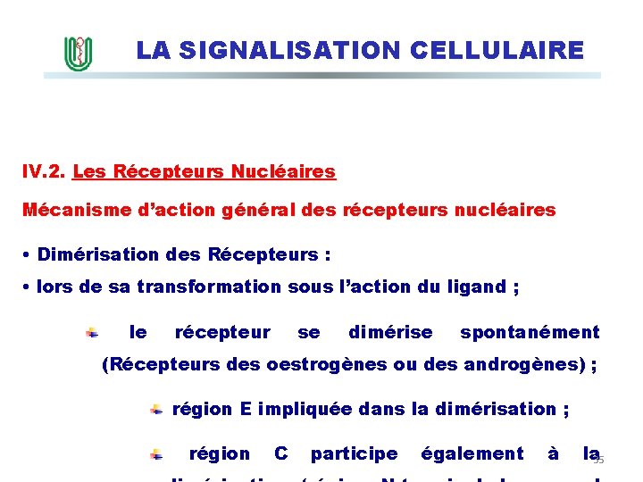 LA SIGNALISATION CELLULAIRE IV. 2. Les Récepteurs Nucléaires Mécanisme d’action général des récepteurs nucléaires