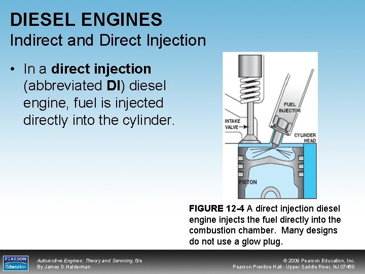 DIESEL ENGINES Indirect and Direct Injection • In a direct injection (abbreviated DI) diesel