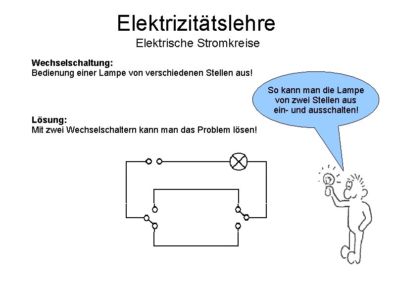 Elektrizitätslehre Elektrische Stromkreise Wechselschaltung: Bedienung einer Lampe von verschiedenen Stellen aus! So kann man