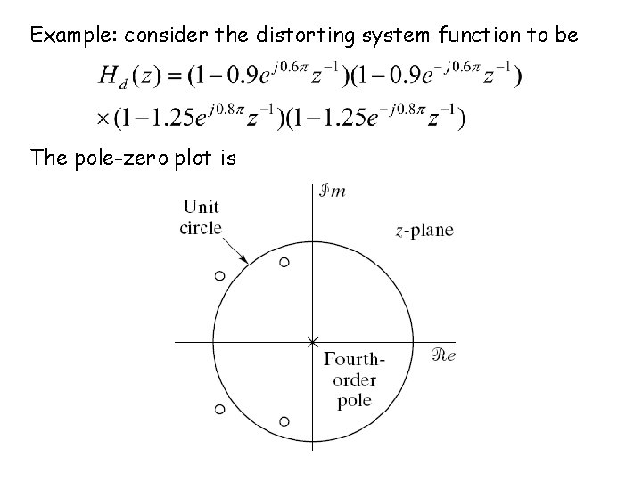 Example: consider the distorting system function to be The pole-zero plot is 