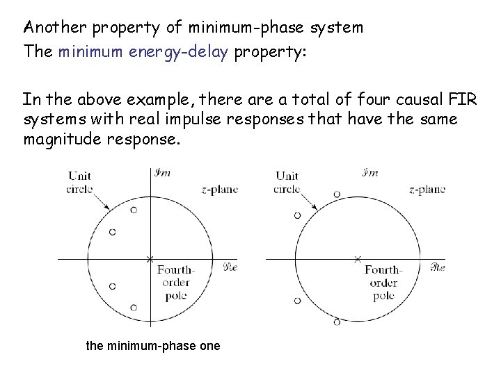 Another property of minimum-phase system The minimum energy-delay property: In the above example, there