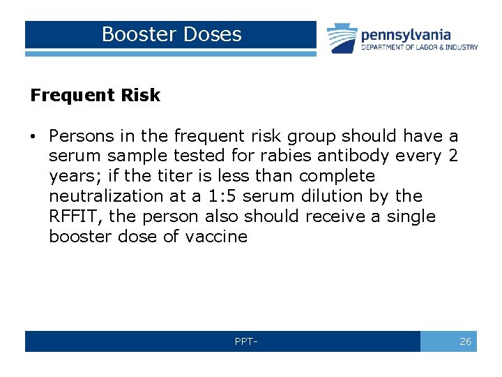 Booster Doses Frequent Risk • Persons in the frequent risk group should have a