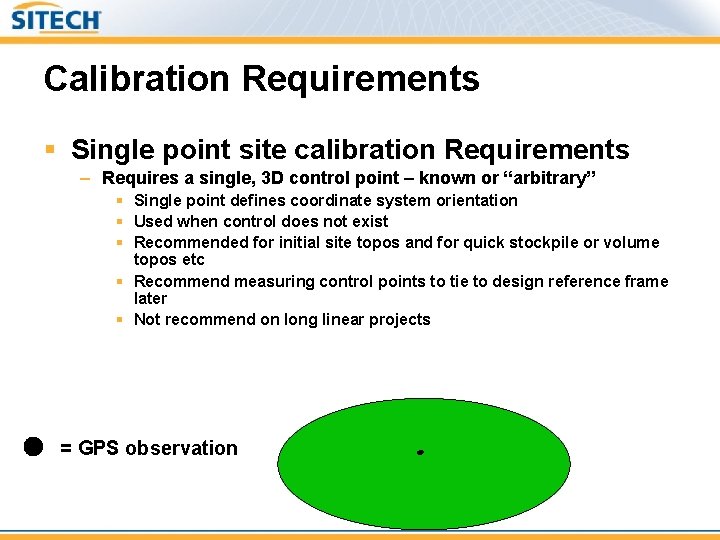 Calibration Requirements § Single point site calibration Requirements – Requires a single, 3 D