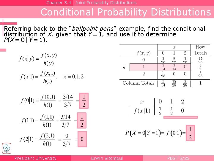 Chapter 3. 4 Joint Probability Distributions Conditional Probability Distributions Referring back to the “ballpoint