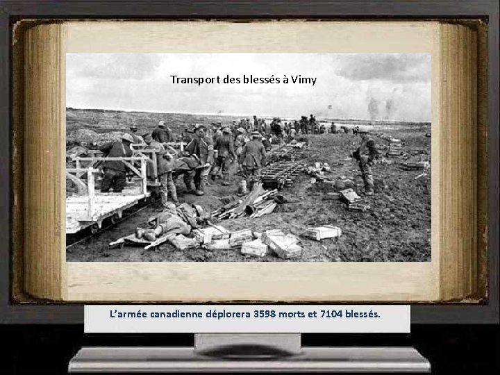 Transport des blessés à Vimy L’armée canadienne déplorera 3598 morts et 7104 blessés. 