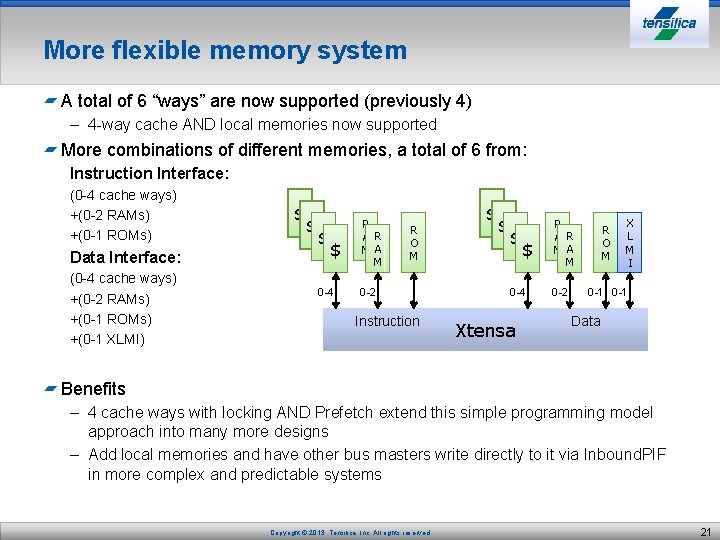 More flexible memory system A total of 6 “ways” are now supported (previously 4)