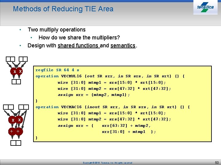 Methods of Reducing TIE Area • • x x + + Two multiply operations