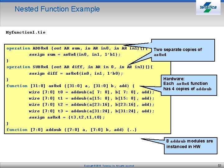 Nested Function Example Myfunction 1. tie as 8 x 4 function calls operation ADD