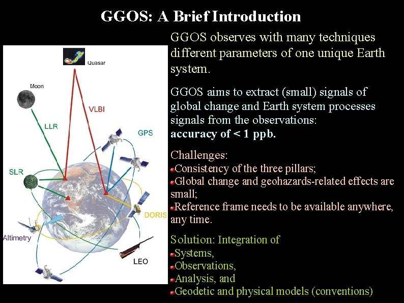 GGOS: A Brief Introduction GGOS observes with many techniques different parameters of one unique