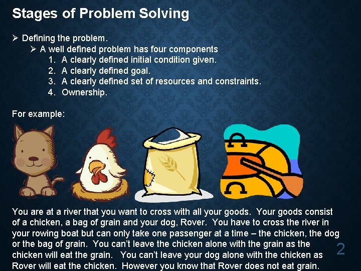 Stages of Problem Solving Ø Defining the problem. Ø A well defined problem has
