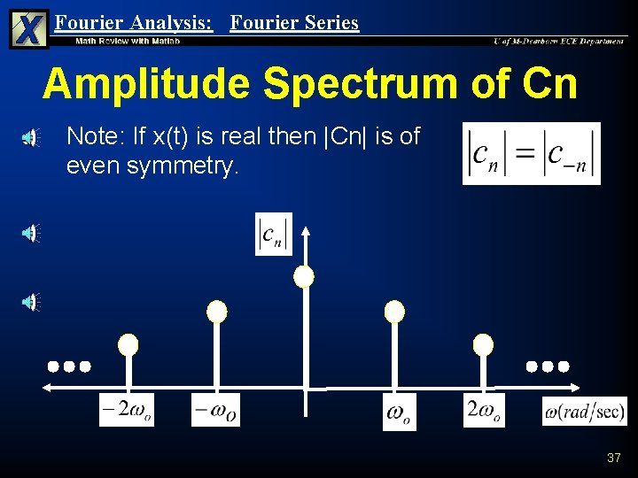 Fourier Analysis: Fourier Series Amplitude Spectrum of Cn Ü Note: If x(t) is real Fourier Analysis: Fourier Series Amplitude Spectrum of Cn Ü Note: If x(t) is real