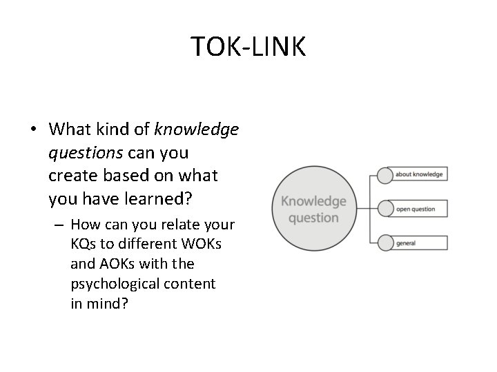 TOK-LINK • What kind of knowledge questions can you create based on what you