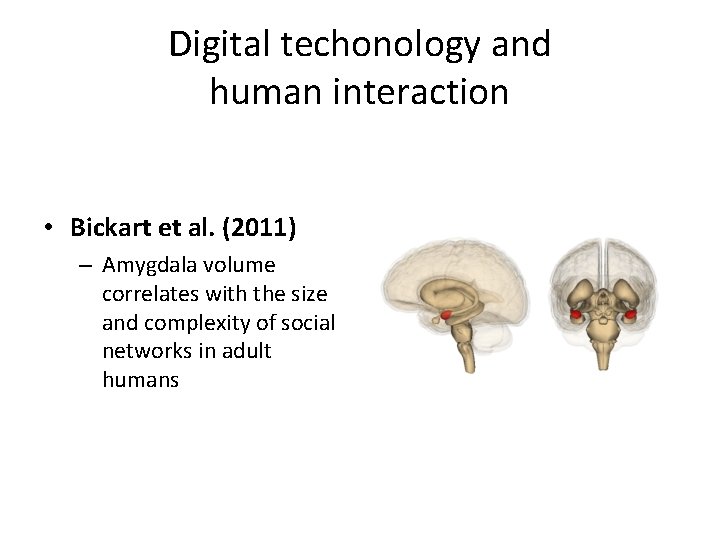 Digital techonology and human interaction • Bickart et al. (2011) – Amygdala volume correlates