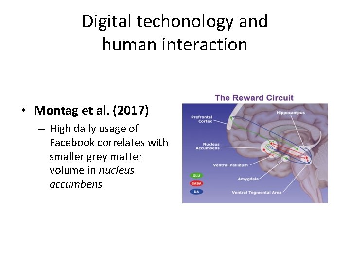 Digital techonology and human interaction • Montag et al. (2017) – High daily usage