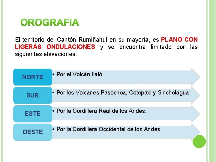 El territorio del Cantón Rumiñahui en su mayoría, es PLANO CON LIGERAS ONDULACIONES y