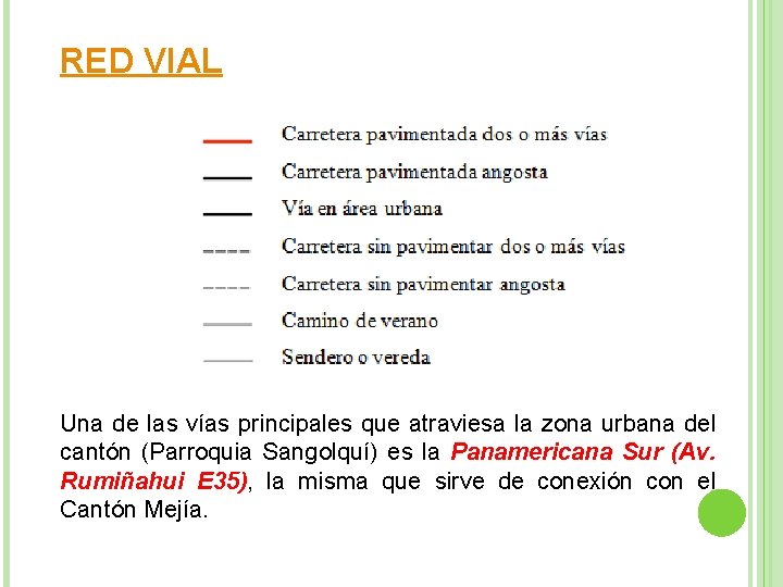 RED VIAL Una de las vías principales que atraviesa la zona urbana del cantón