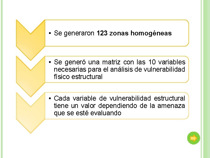  • Se generaron 123 zonas homogéneas • Se generó una matriz con las