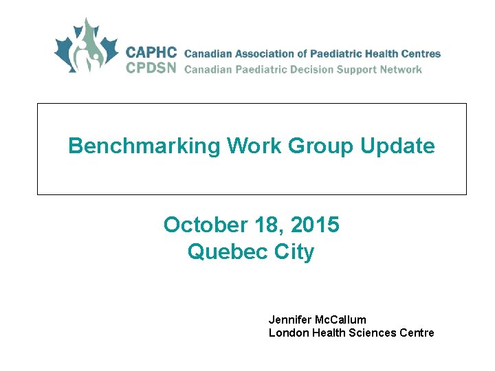Benchmarking Work Group Update October 18, 2015 Quebec City Jennifer Mc. Callum London Health