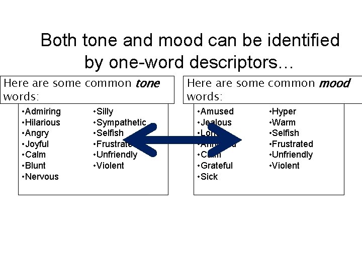 Both tone and mood can be identified by one-word descriptors… Here are some common