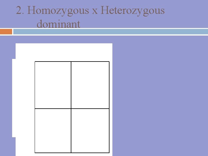 2. Homozygous x Heterozygous dominant 