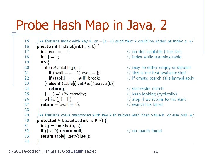 Probe Hash Map in Java, 2 © 2014 Goodrich, Tamassia, Godlwasser Hash Tables 21