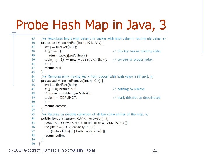 Probe Hash Map in Java, 3 © 2014 Goodrich, Tamassia, Godlwasser Hash Tables 22