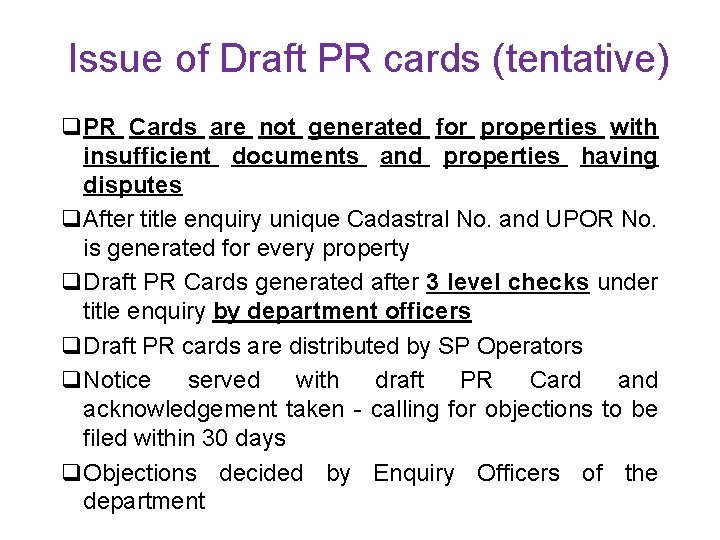 Issue of Draft PR cards (tentative) q. PR Cards are not generated for properties