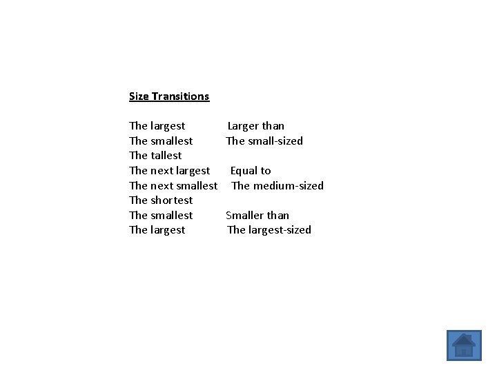 Size Transitions The largest Larger than The smallest The small-sized The tallest The next
