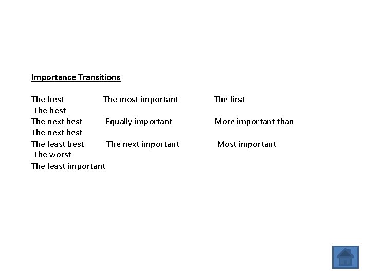 Importance Transitions The best The most important The first The best The next best