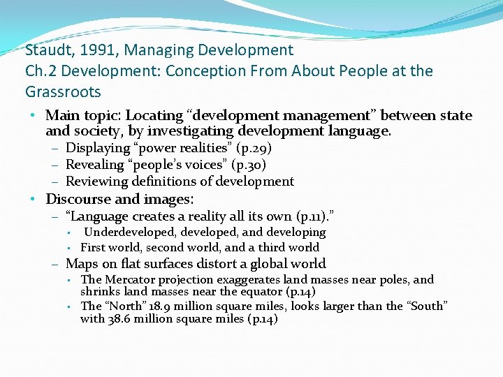Staudt, 1991, Managing Development Ch. 2 Development: Conception From About People at the Grassroots