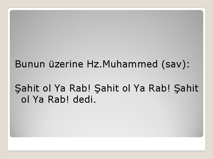 Bunun üzerine Hz. Muhammed (sav): Şahit ol Ya Rab! dedi. 