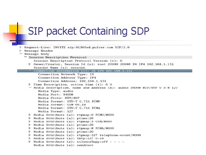 SIP packet Containing SDP 