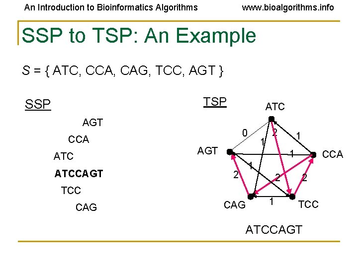 An Introduction to Bioinformatics Algorithms www. bioalgorithms. info SSP to TSP: An Example S