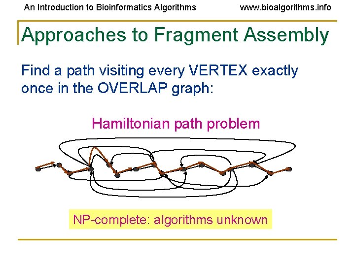 An Introduction to Bioinformatics Algorithms www. bioalgorithms. info Approaches to Fragment Assembly Find a