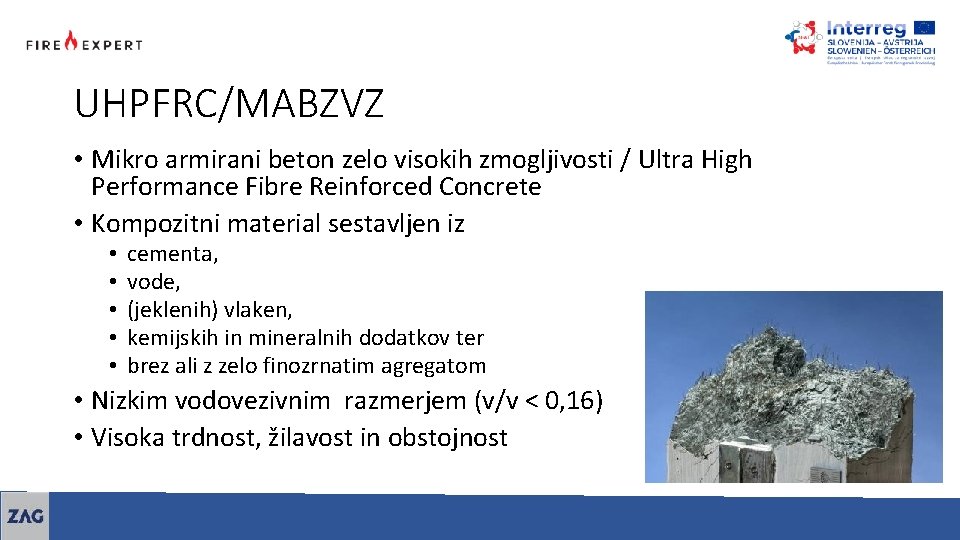 UHPFRC/MABZVZ • Mikro armirani beton zelo visokih zmogljivosti / Ultra High Performance Fibre Reinforced