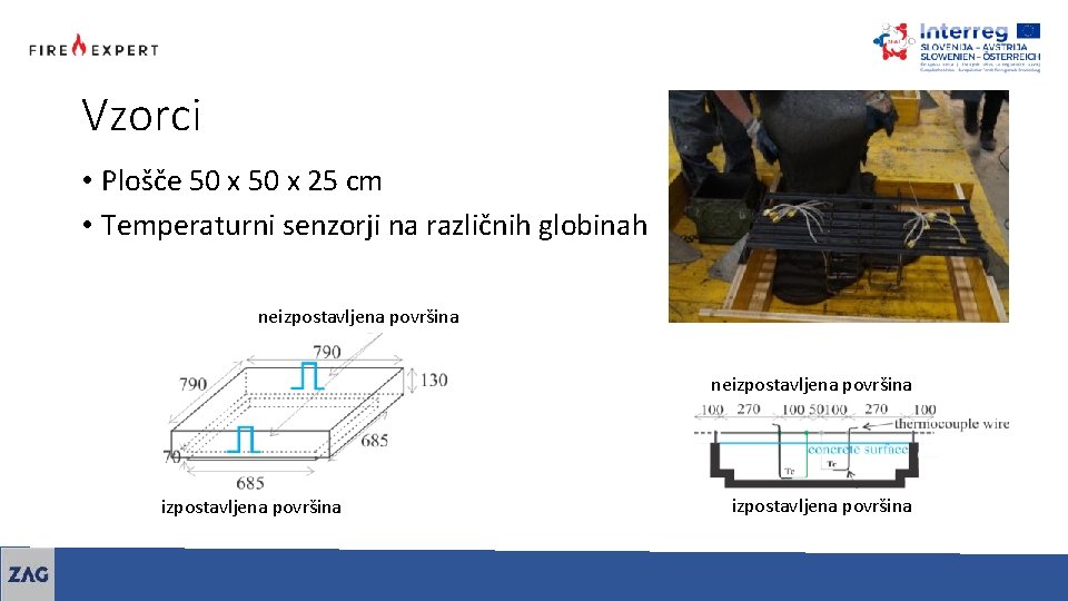 Vzorci • Plošče 50 x 25 cm • Temperaturni senzorji na različnih globinah neizpostavljena