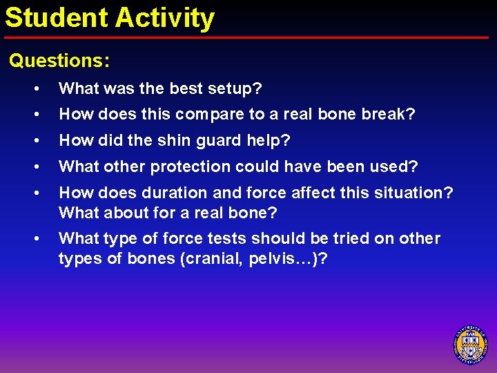 Student Activity Questions: • What was the best setup? • How does this compare