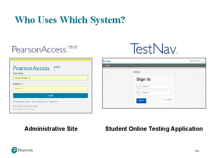 Who Uses Which System? Administrative Site Student Online Testing Application 10 