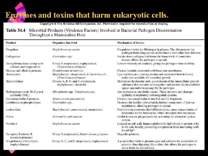 Enzymes and toxins that harm eukaryotic cells. 