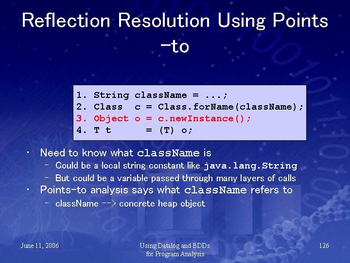 Reflection Resolution Using Points -to 1. 2. 3. 4. String class. Name =. .