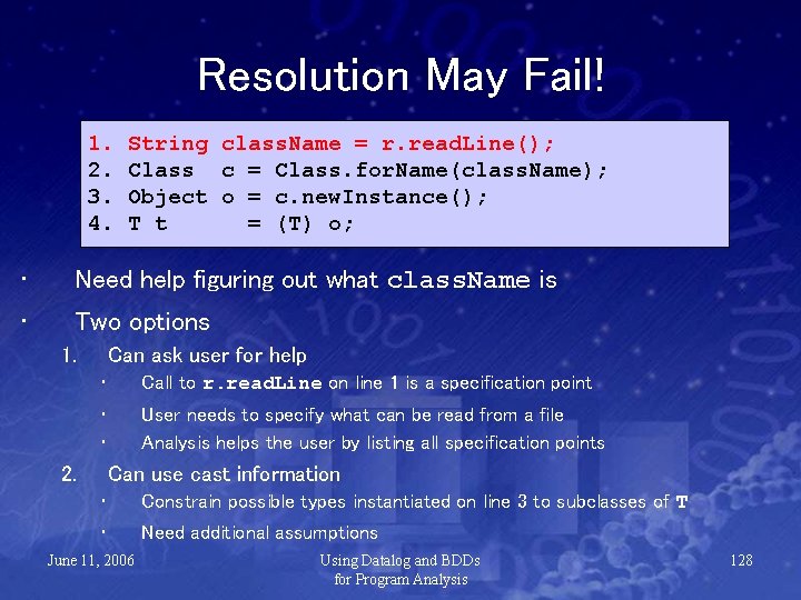 Resolution May Fail! 1. 2. 3. 4. String class. Name = r. read. Line();